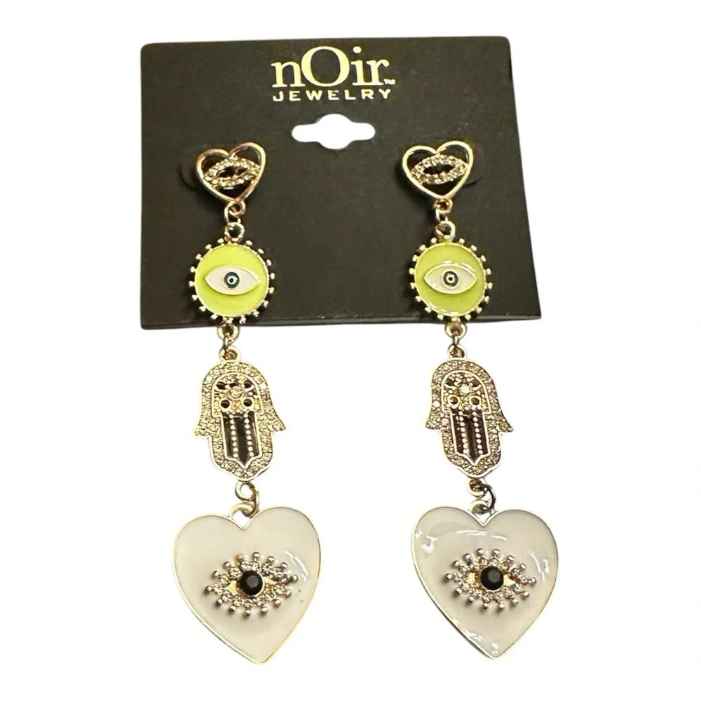 Noir Jewelry Hamsa Evil Eye Heart Drop Earrings